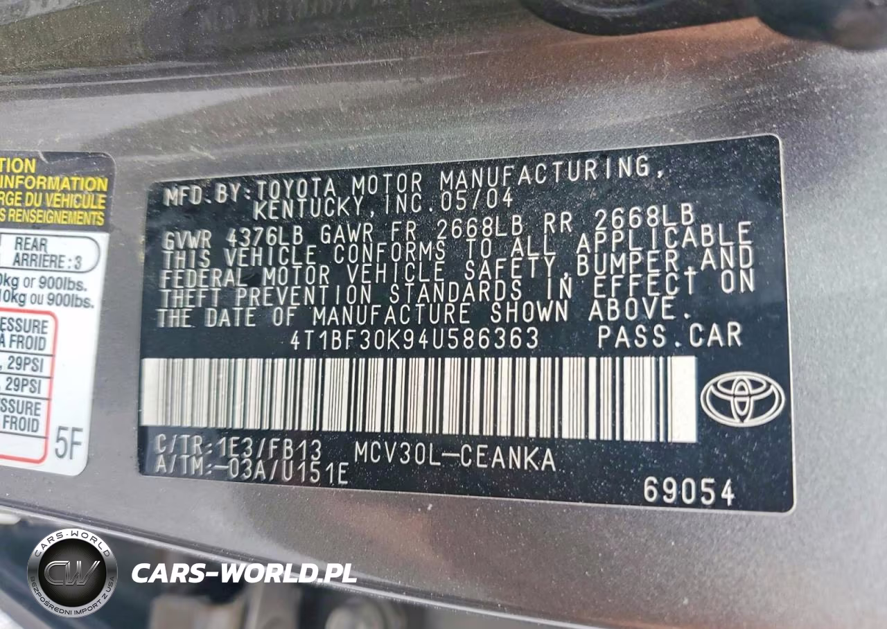 2004 Toyota Camry Le V6 VIN:4T1BF30K94U586363 - 12