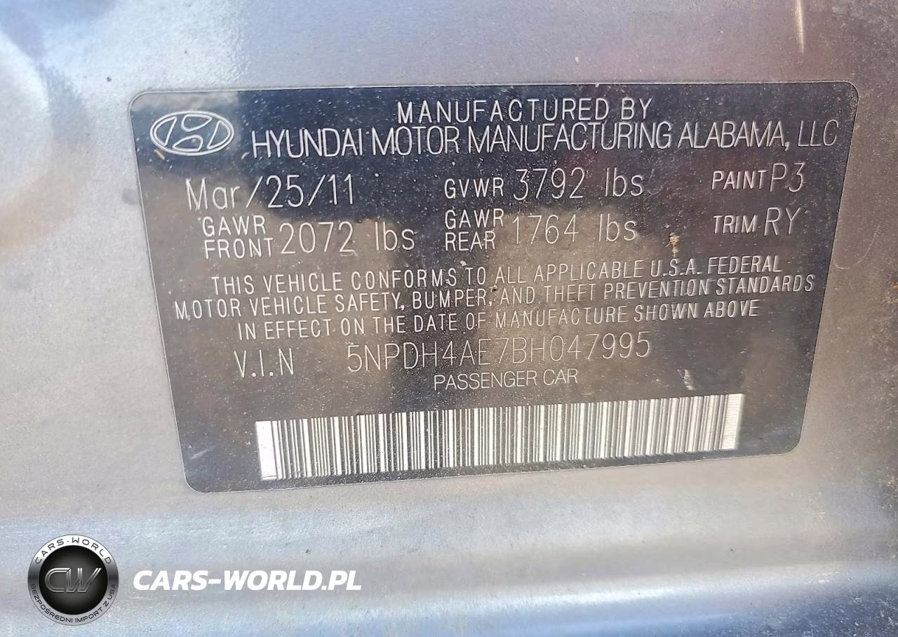 2011 Hyundai Elantra Limited VIN:5NPDH4AE7BH047995 - 12