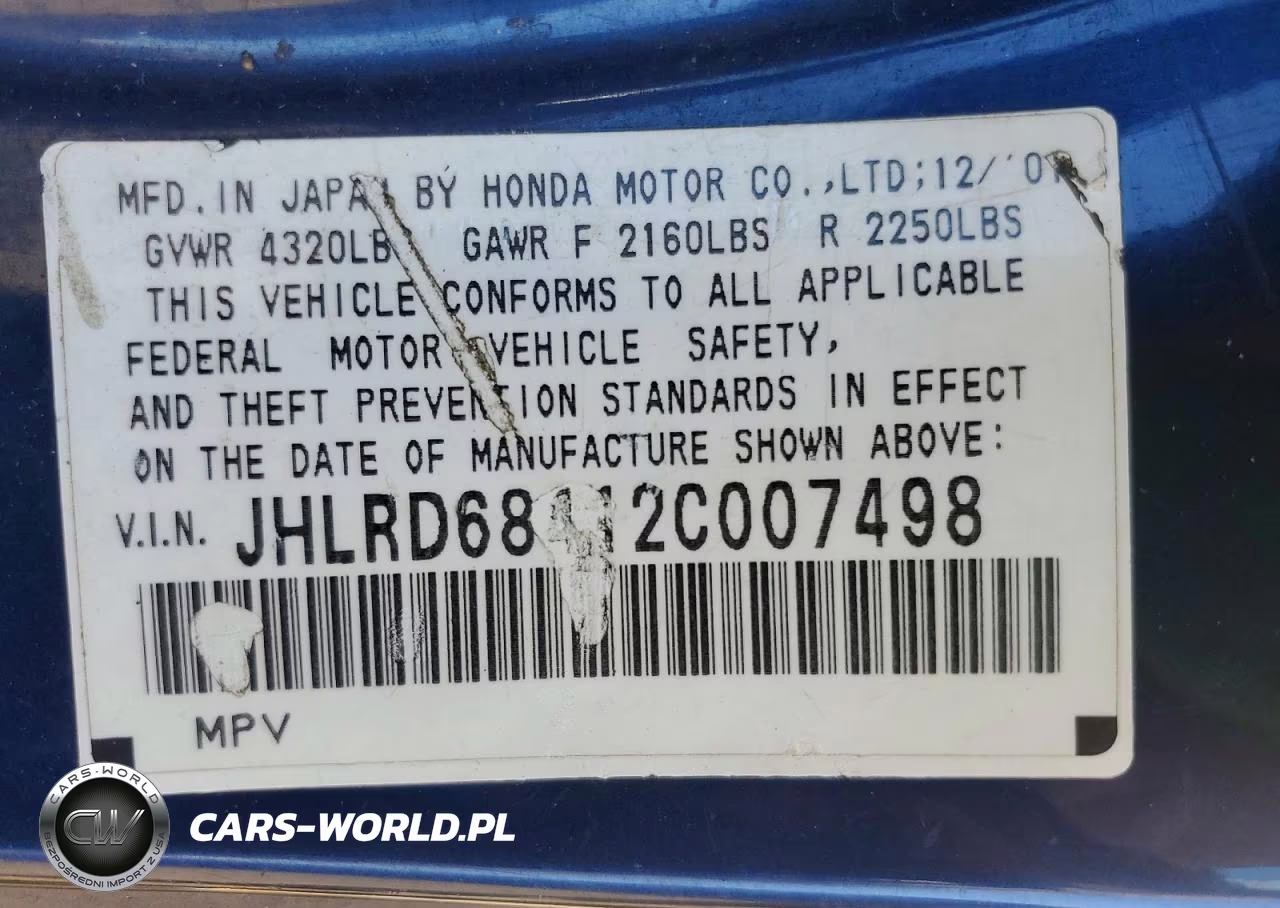 2002 Honda Cr-V Lx VIN:JHLRD68412C007498 - 12