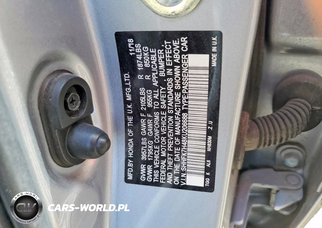 2019 Honda Civic Sport VIN:SHHFK7H48KU206688 - 12