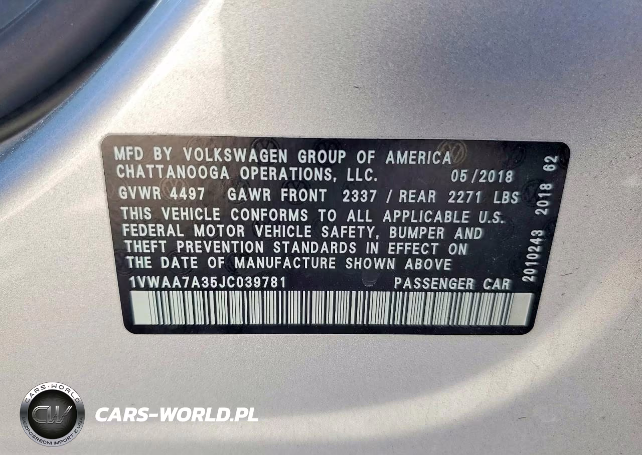 2018 Volkswagen Passat S VIN:1VWAA7A35JC039781 - 13