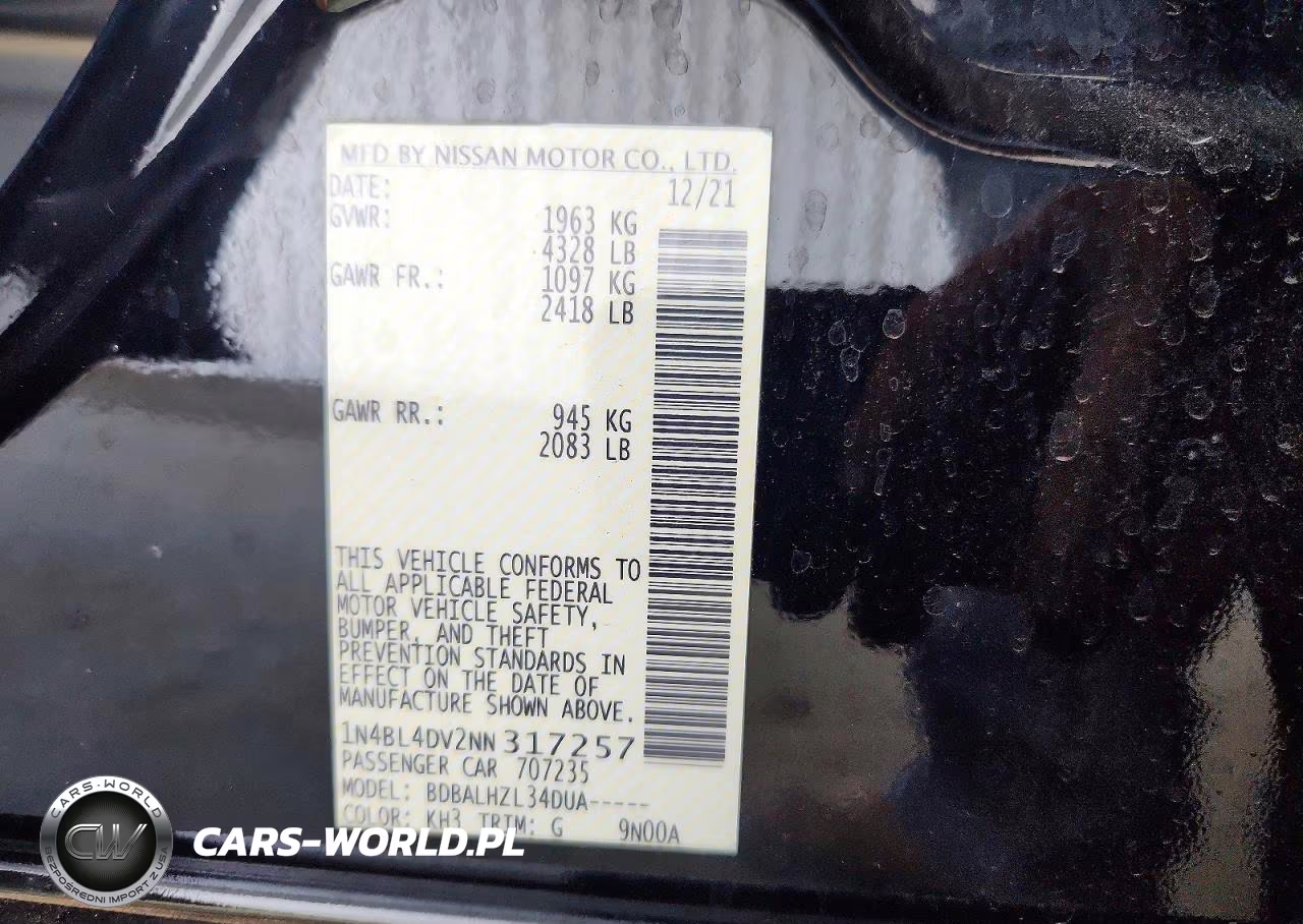 2022 Nissan Altima Sv VIN:1N4BL4DV2NN317257 - 12