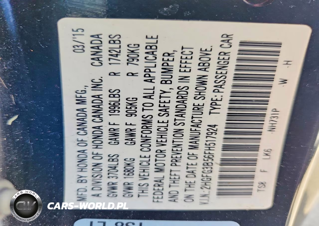 2015 Honda Civic Lx VIN:2HGFG3B56FH517924 - 12