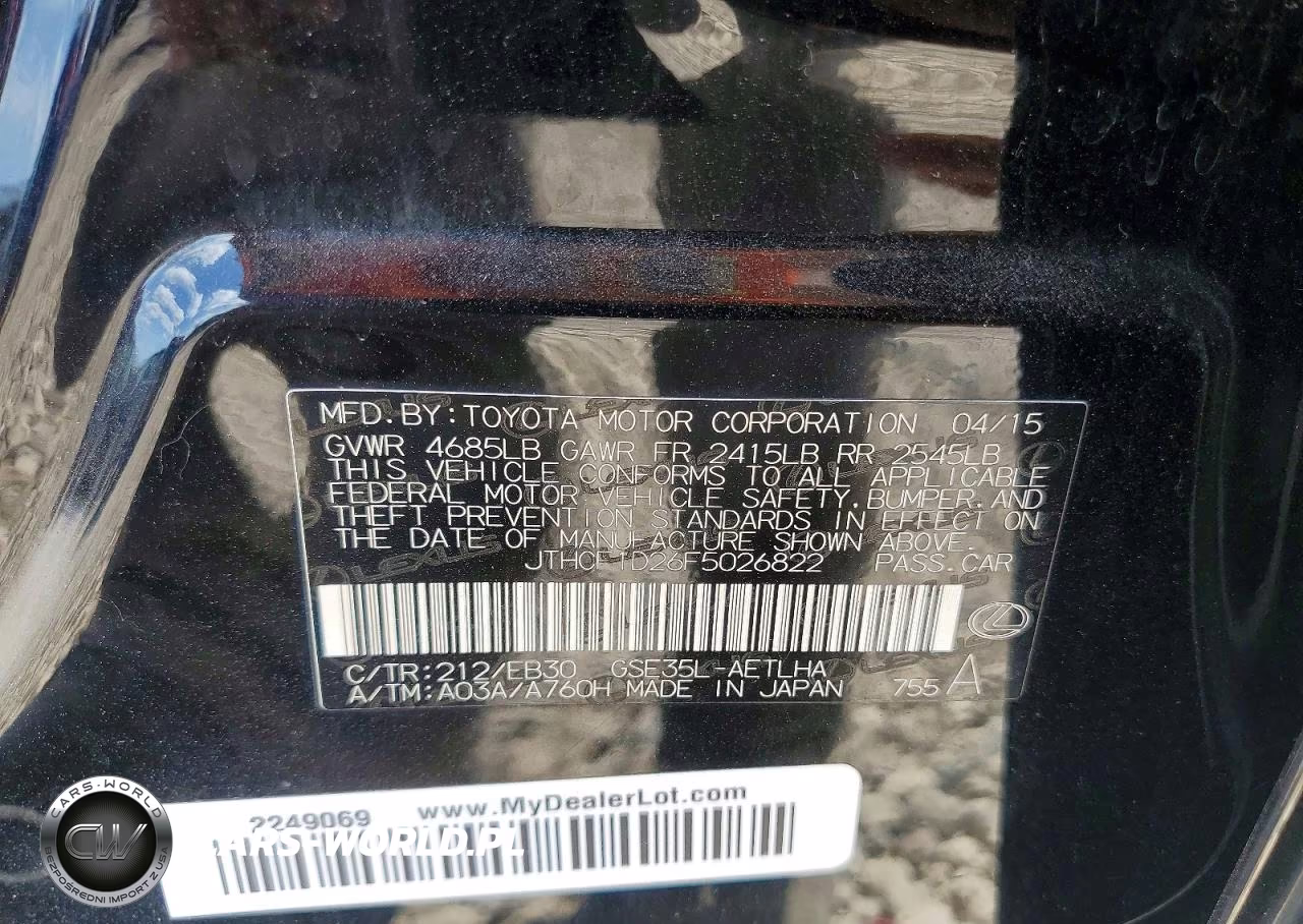 2015 Lexus Is 250 VIN:JTHCF1D26F5026822 - 12