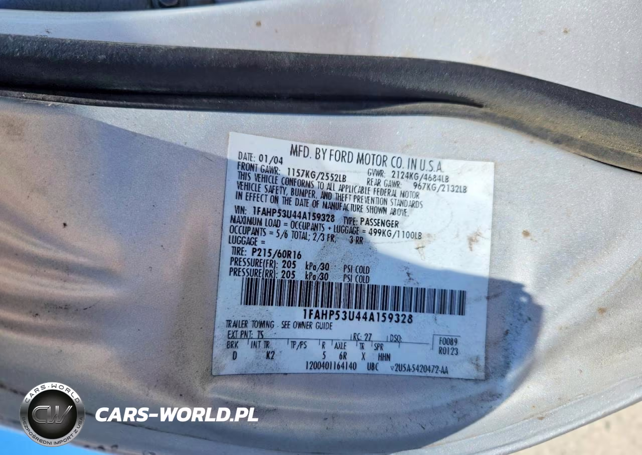 2004 Ford Taurus Se VIN:1FAHP53U44A159328 - 12