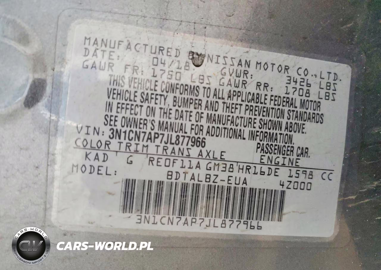 2018 Nissan Versa Sv VIN:3N1CN7AP7JL877966 - 12