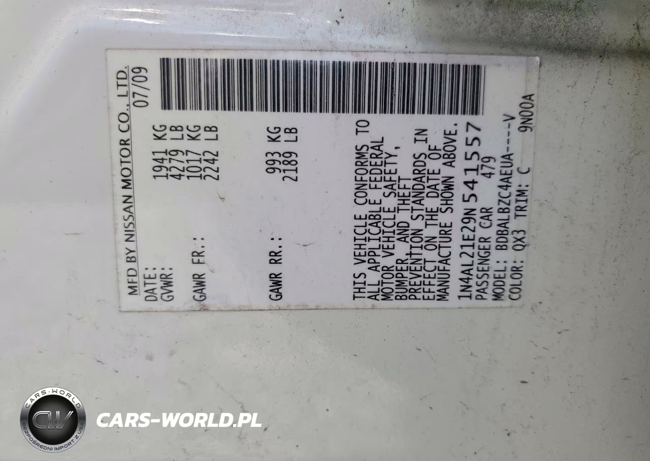 2009 Nissan Altima 2.5 VIN:1N4AL21E29N541557 - 12