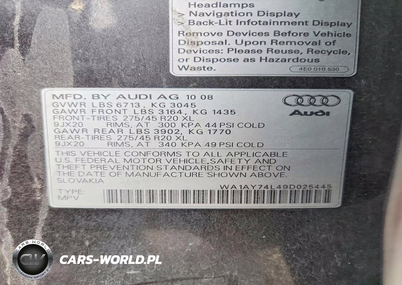2009 Audi Q7 3.6 Quattro VIN:WA1AY74L49D025445 - 12