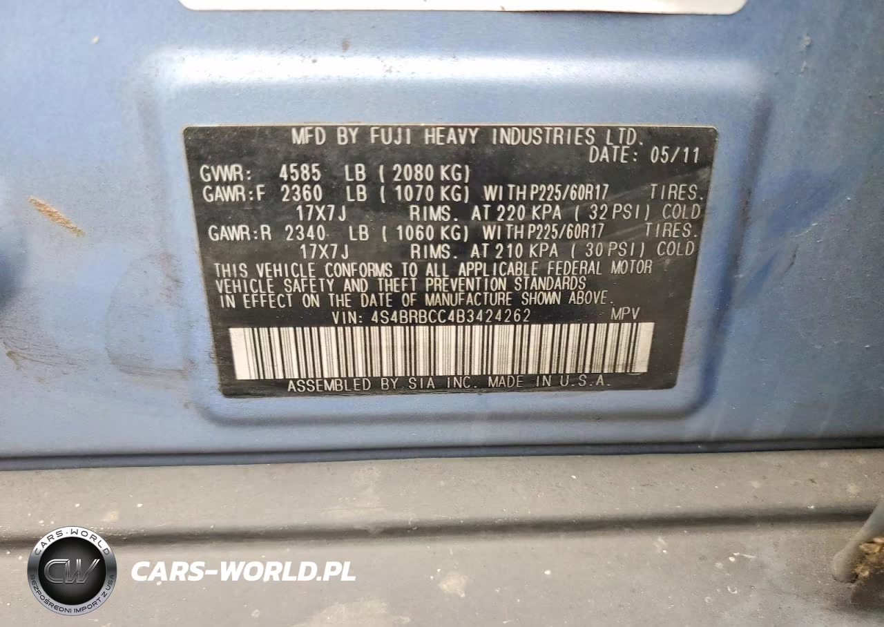 2011 Subaru Outback 2.5I Premium VIN:4S4BRBCC4B3424262 - 14