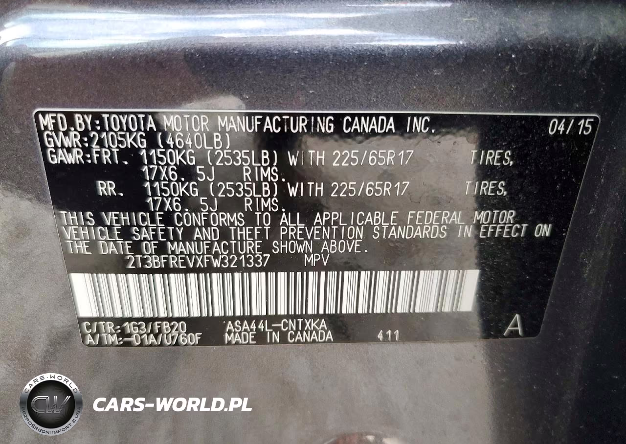 2015 Toyota Rav4 Le VIN:2T3BFREVXFW321337 - 12
