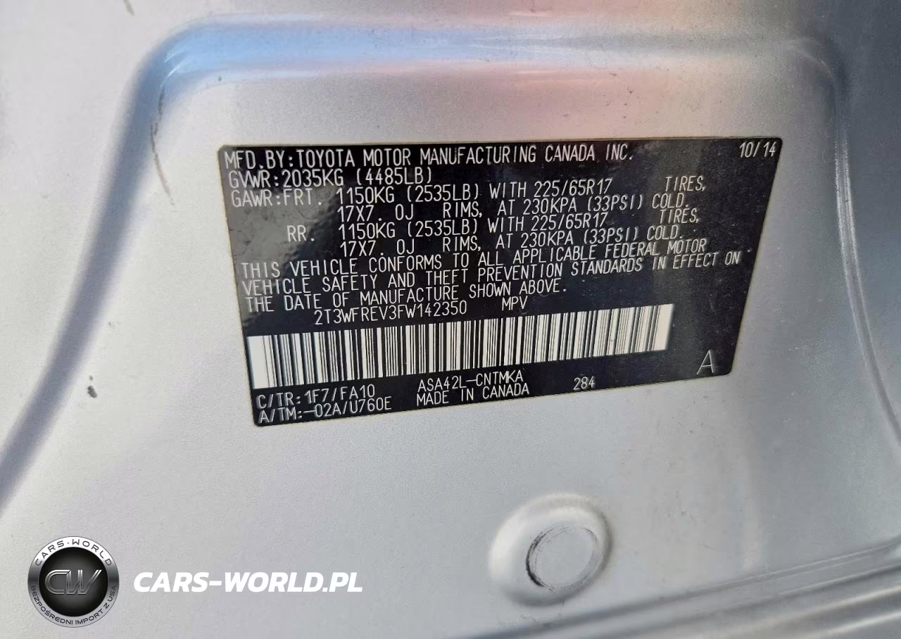2015 Toyota Rav4 Xle VIN:2T3WFREV3FW142350 - 14