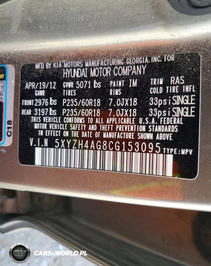 2012 Hyundai Santa Fe VIN:5XYZH4AG8CG153095 - 12