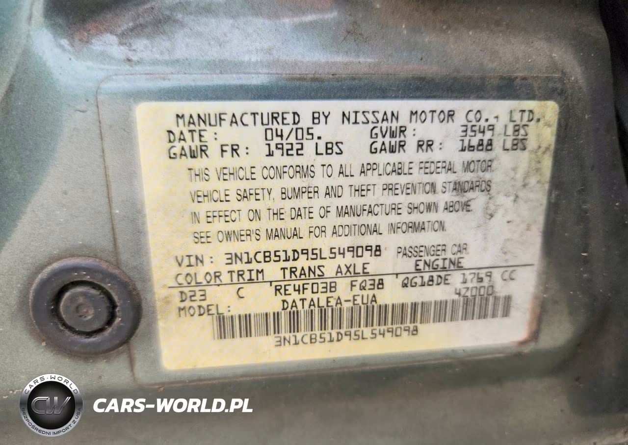 2005 Nissan Sentra 1.8 VIN:3N1CB51D95L549098 - 12