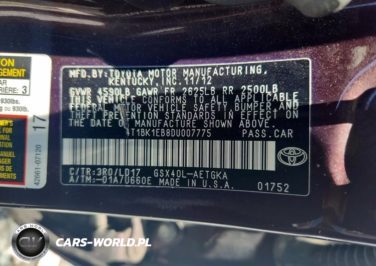 2013 Toyota Avalon Xle VIN:4T1BK1EB8DU007775 - 13