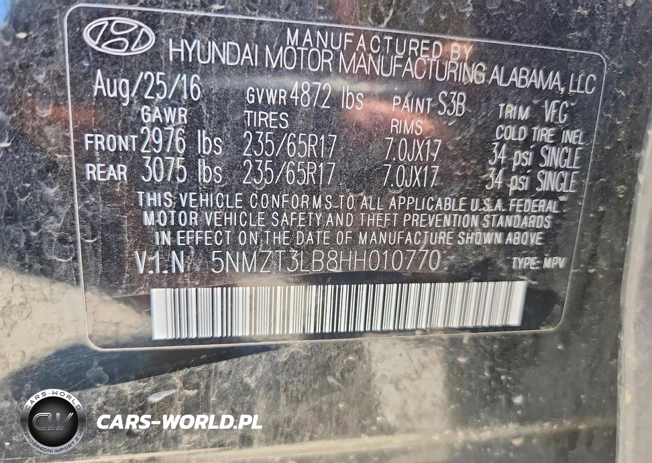2017 Hyundai Santa Fe Sport 2.4L VIN:5NMZT3LB8HH010770 - 12