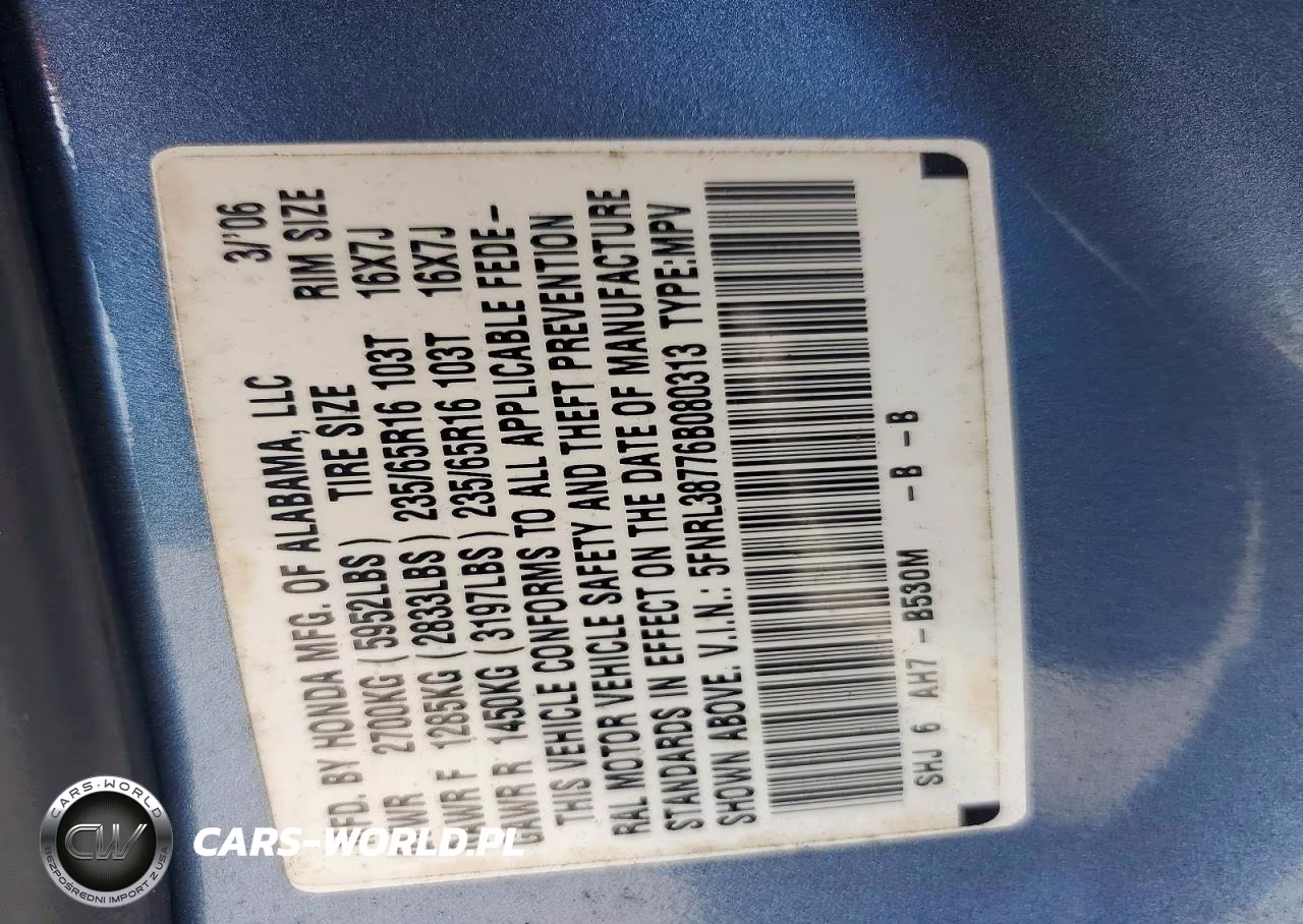 2006 Honda Odyssey Exl VIN:5FNRL38776B080313 - 13