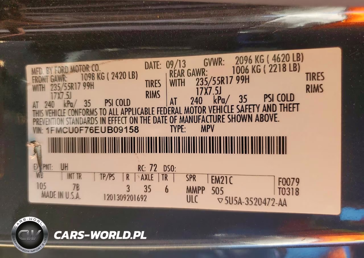 2014 Ford Escape VIN:1FMCU0F76EUB09158 - 12
