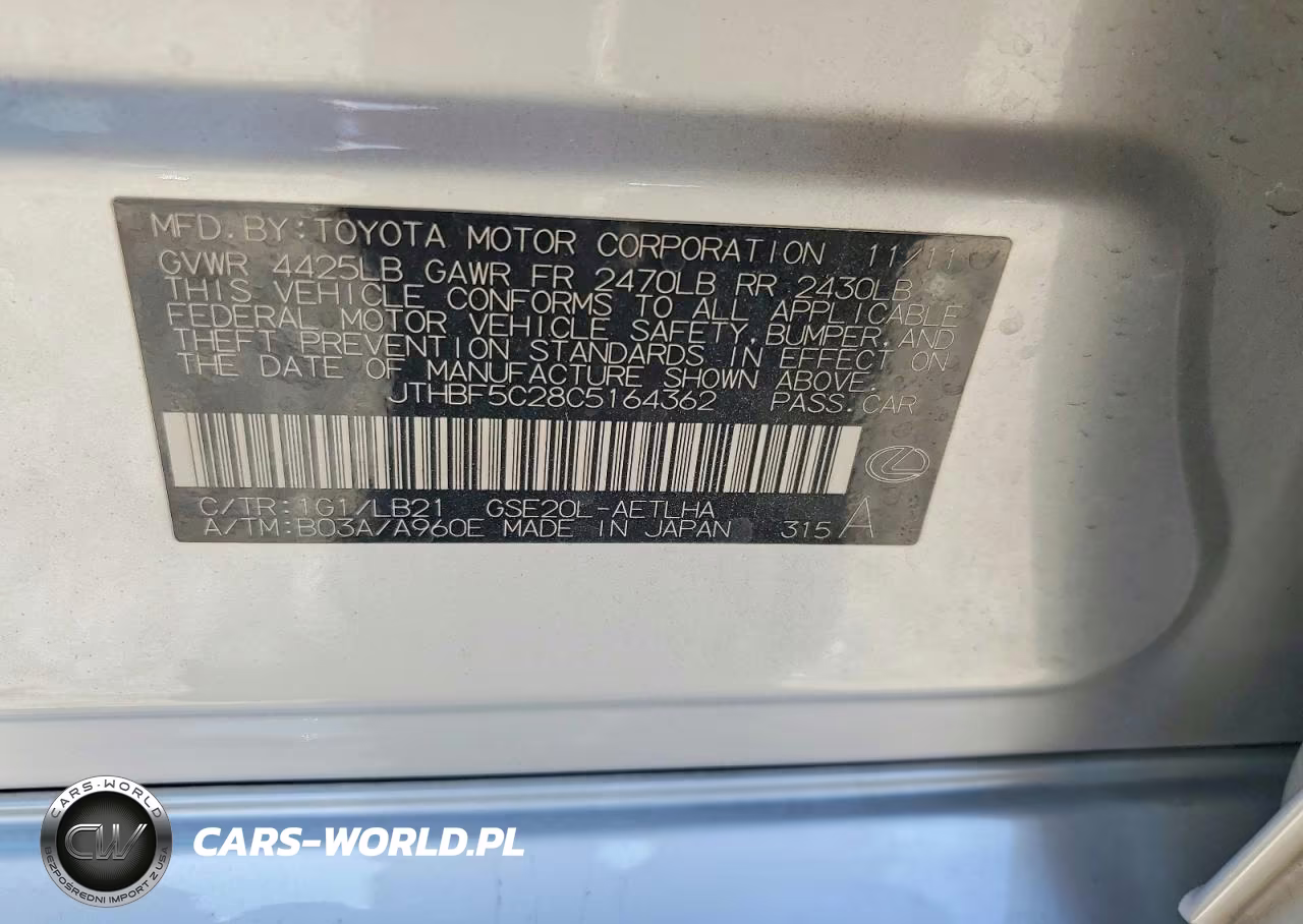 2012 Lexus Is 250 VIN:JTHBF5C28C5164362 - 13