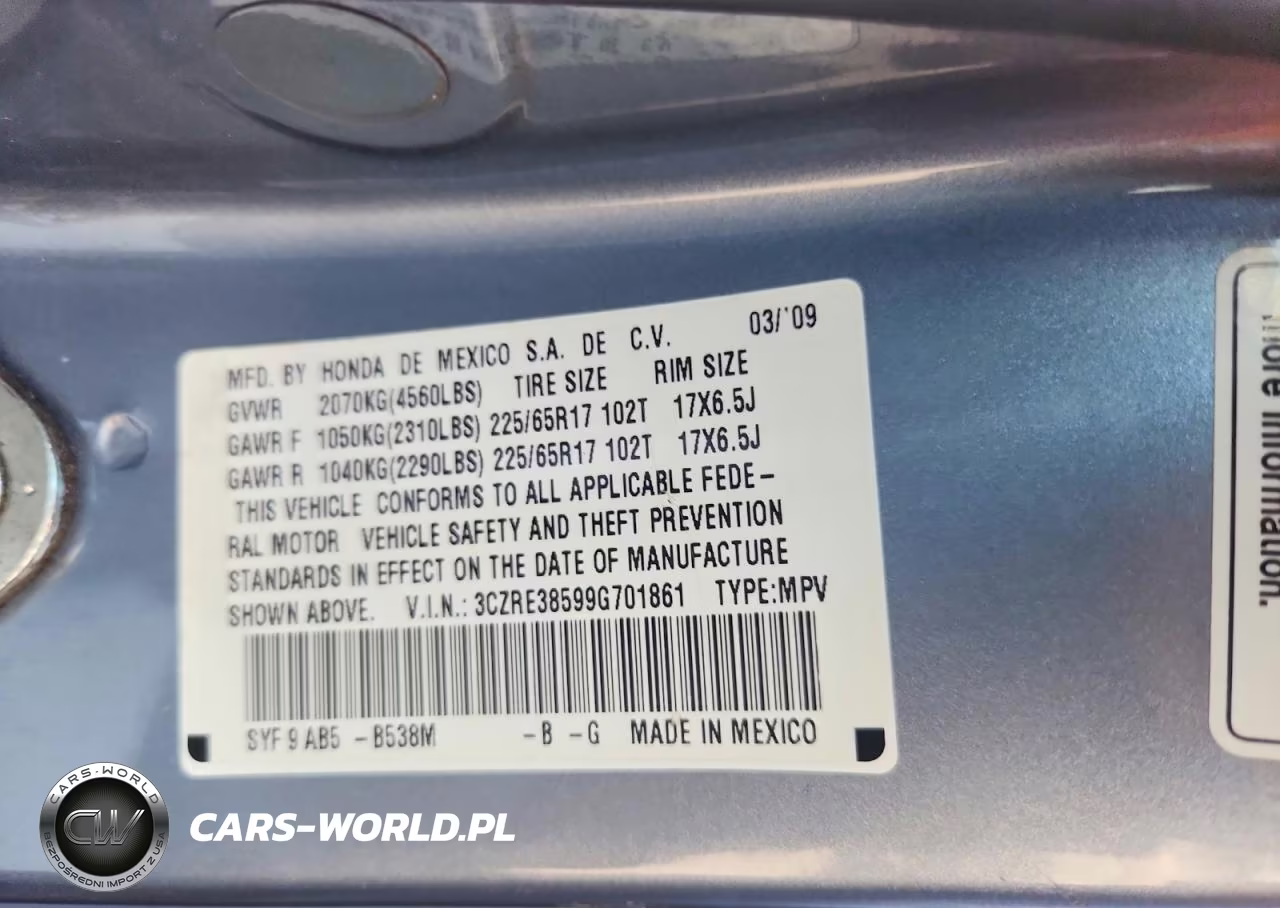 2009 Honda Cr-V Ex VIN:3CZRE38599G701861 - 12