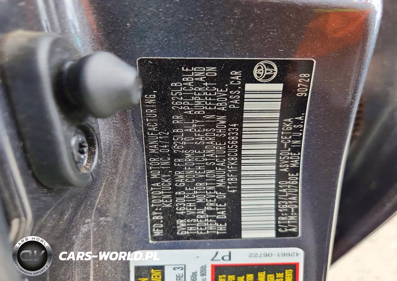 2012 Toyota Camry L VIN:4T1BF1FK8CU568334 - 12