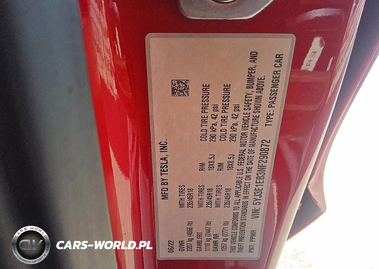 2022 Tesla Model 3 VIN:5YJ3E1EB3NF290872 - 12