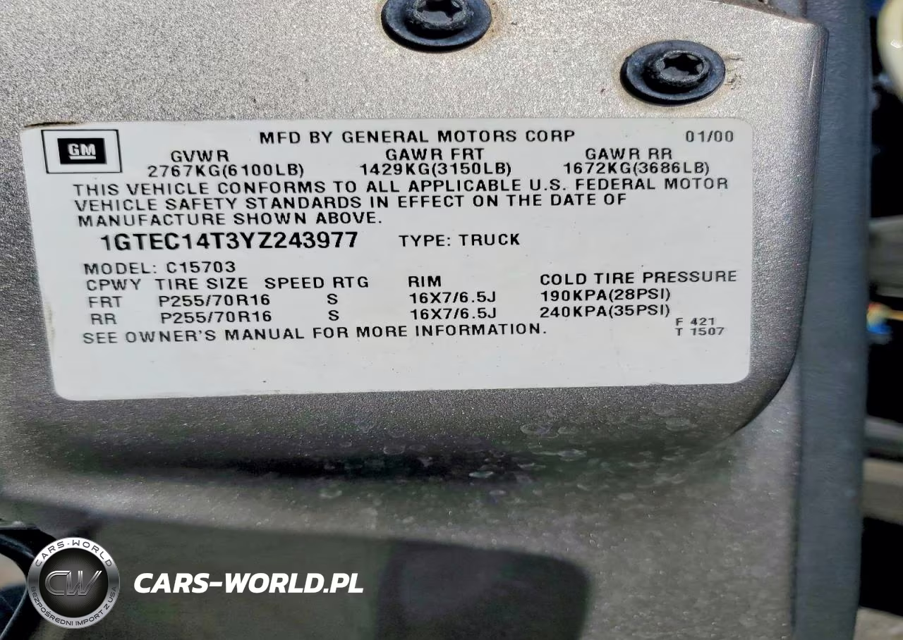2000 GMC New Sierra C1500 VIN:1GTEC14T3YZ243977 - 12