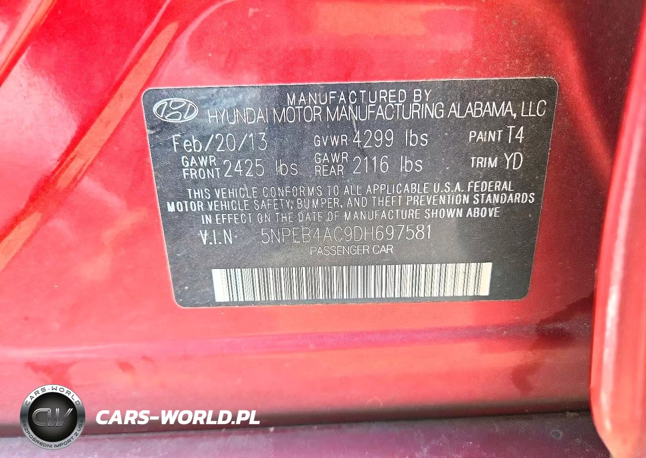 2013 Hyundai Sonata Gls VIN:5NPEB4AC9DH697581 - 12