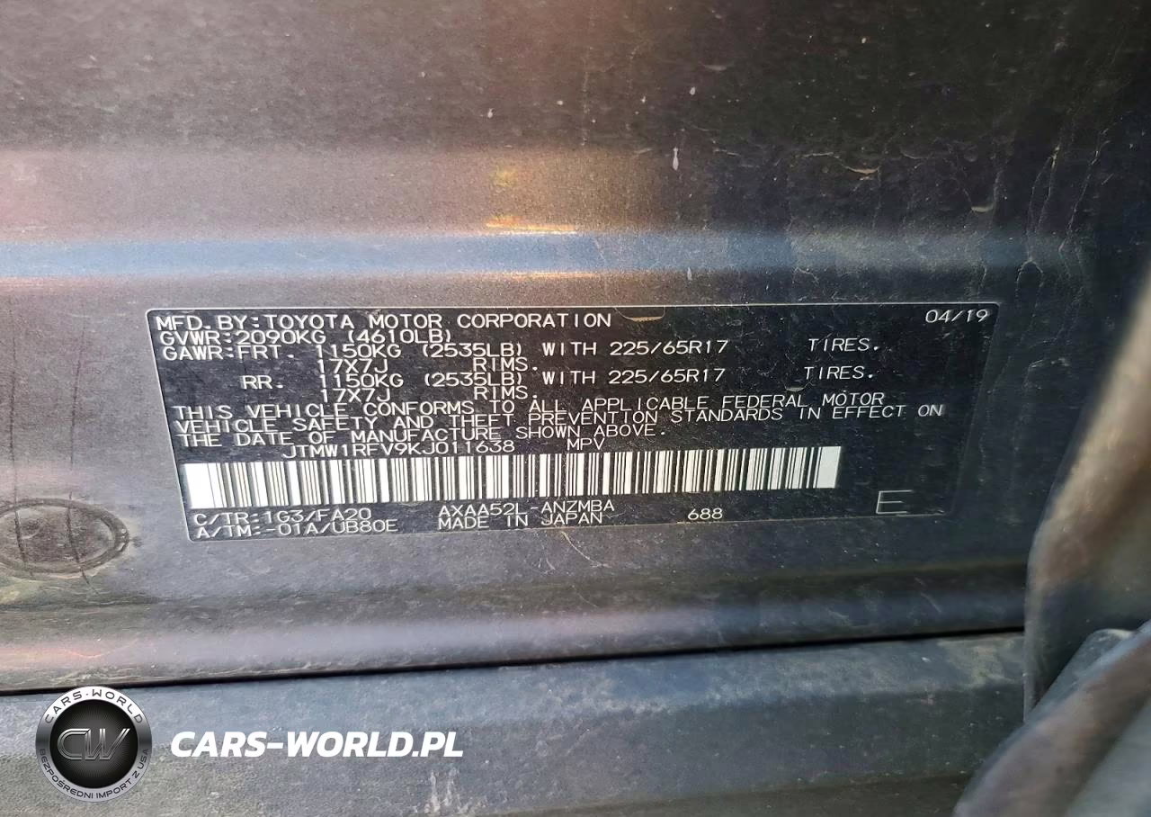 2019 Toyota Rav4 Xle VIN:JTMW1RFV9KJ011638 - 13