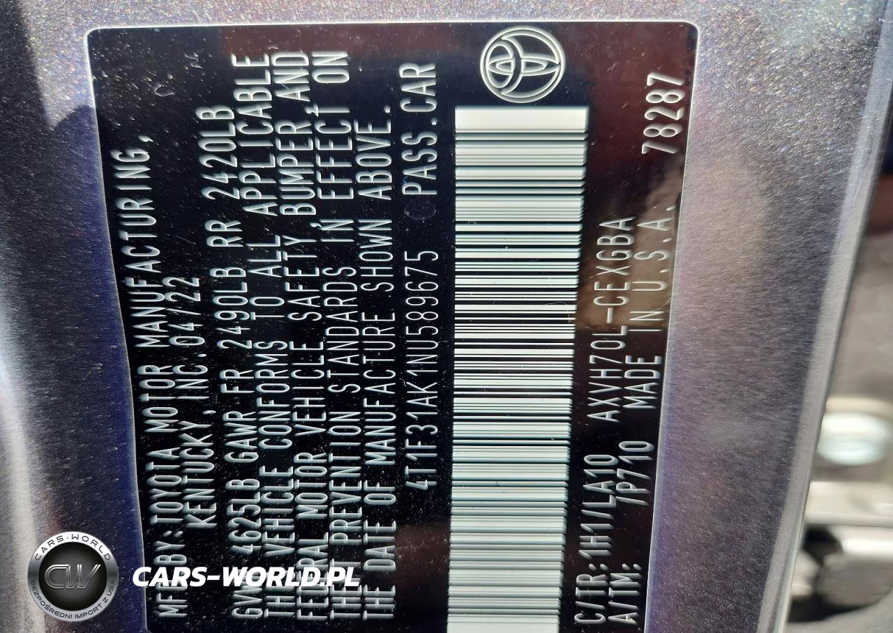 2022 Toyota Camry Xle VIN:4T1F31AK1NU589675 - 12