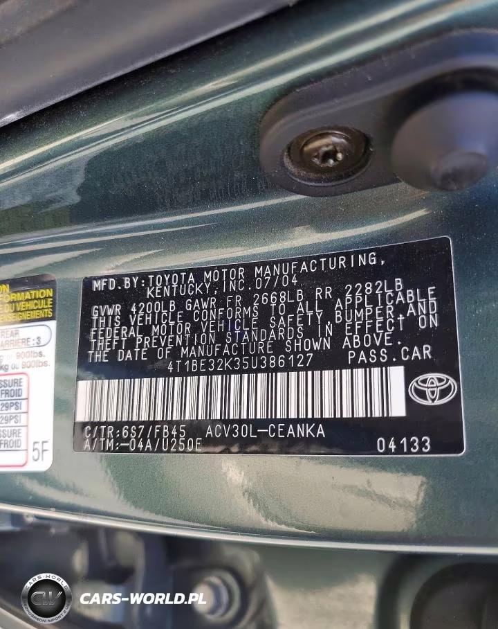 2005 Toyota Camry Le VIN:4T1BE32K35U386127 - 12