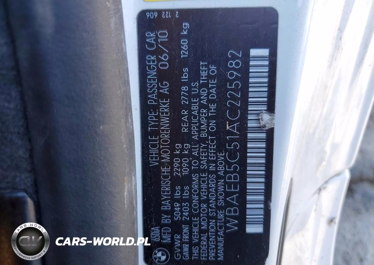 2010 BMW 650 I VIN:WBAEB5C51AC225982 - 12