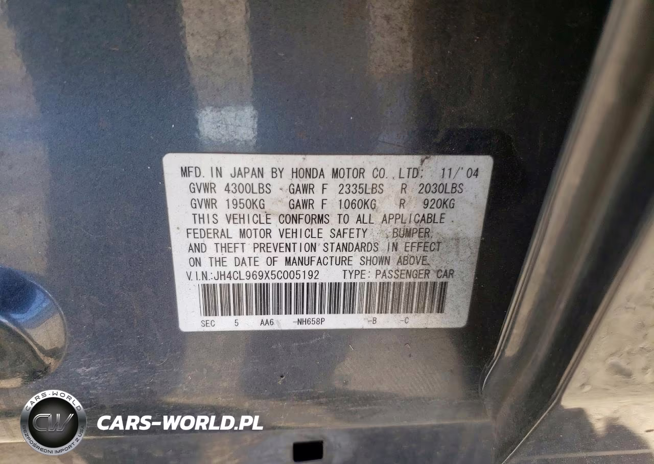 2005 Acura Tsx VIN:JH4CL969X5C005192 - 12