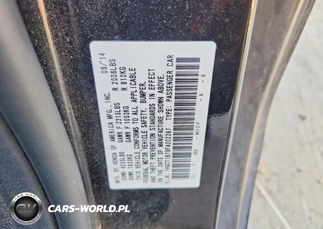 2015 Honda Accord Ex VIN:1HGCT1B79FA002287 - 12