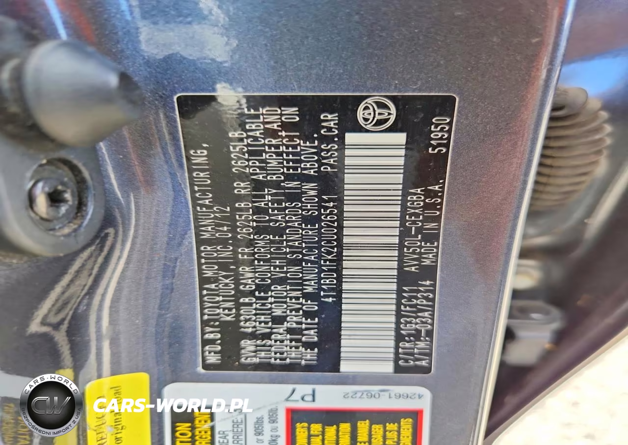 2012 Toyota Camry Hybrid Xle VIN:4T1BD1FK2CU026541 - 12