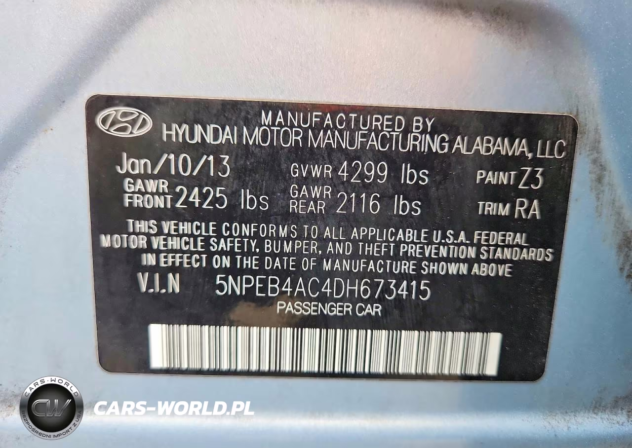 2013 Hyundai Sonata Gls VIN:5NPEB4AC4DH673415 - 12