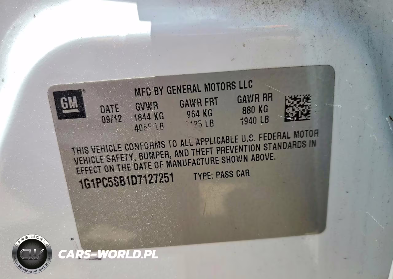 2013 Chevrolet Cruze Lt VIN:1G1PC5SB1D7127251 - 12