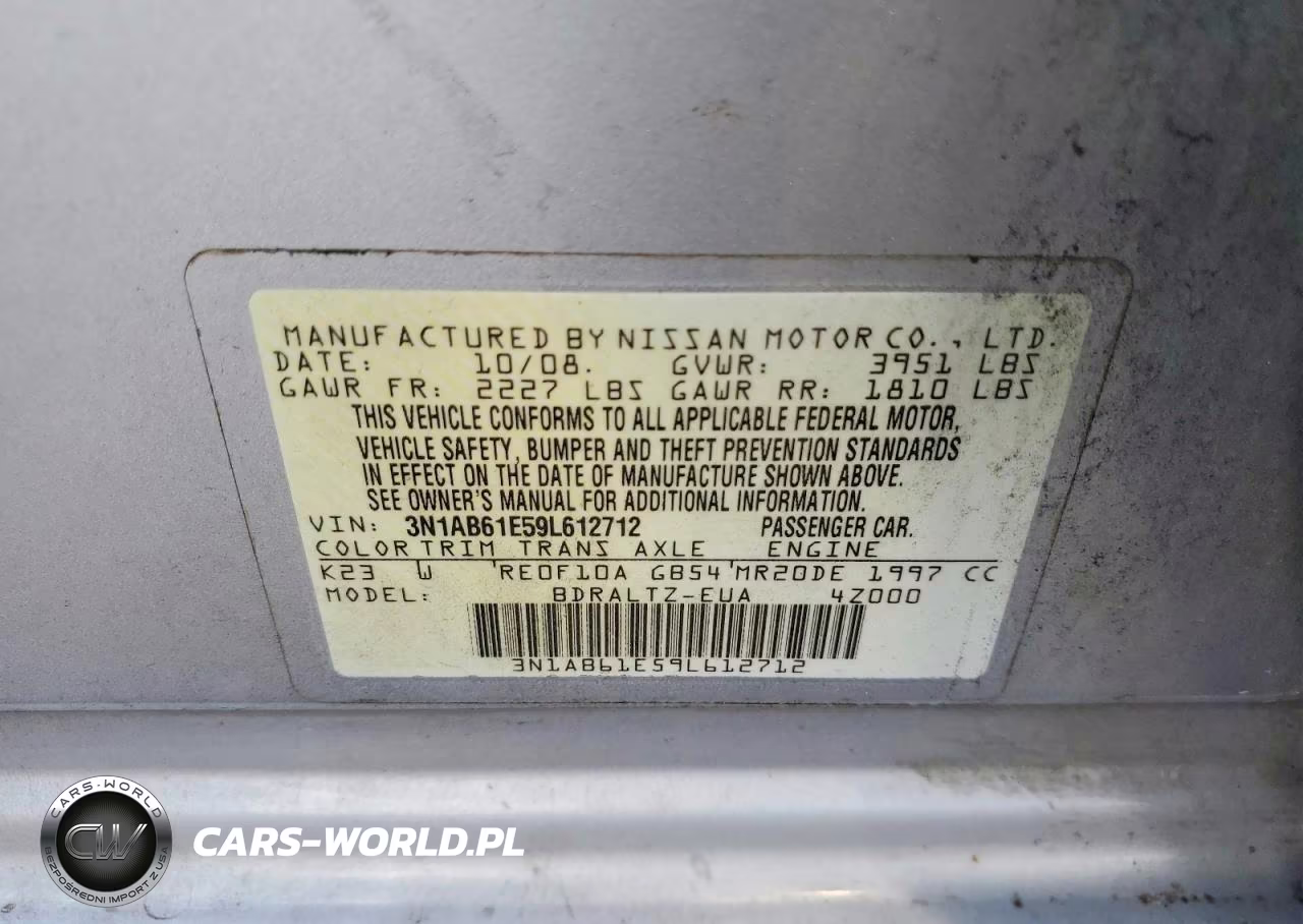 2009 Nissan Sentra 2.0-2.0S-2.0Sl VIN:3N1AB61E59L612712 - 12
