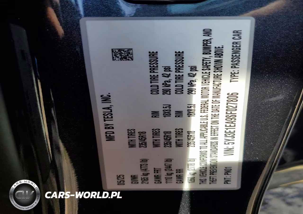 2025 Tesla Model 3 VIN:5YJ3E1EA9SF027806 - 12