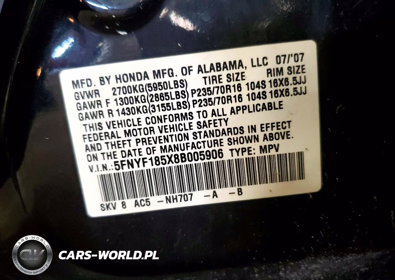 2008 Honda Pilot Exl VIN:5FNYF185X8B005906 - 12