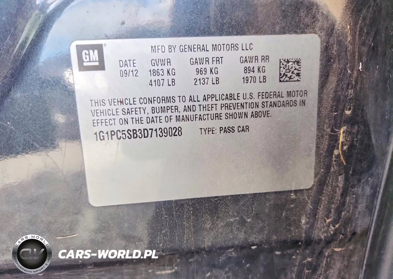 2013 Chevrolet Cruze Lt VIN:1G1PC5SB3D7139028 - 12