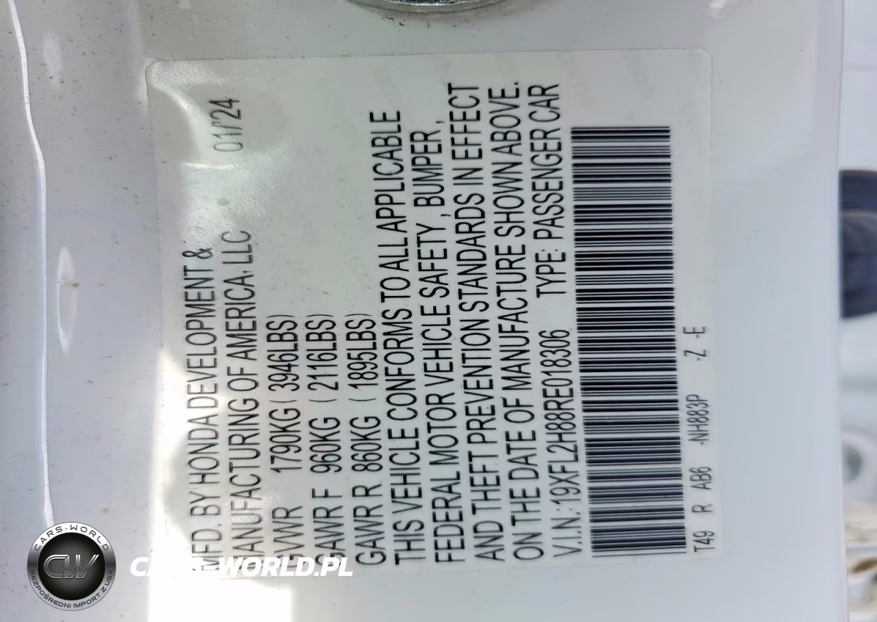 2024 Honda Civic Sport VIN:19XFL2H88RE018306 - 12