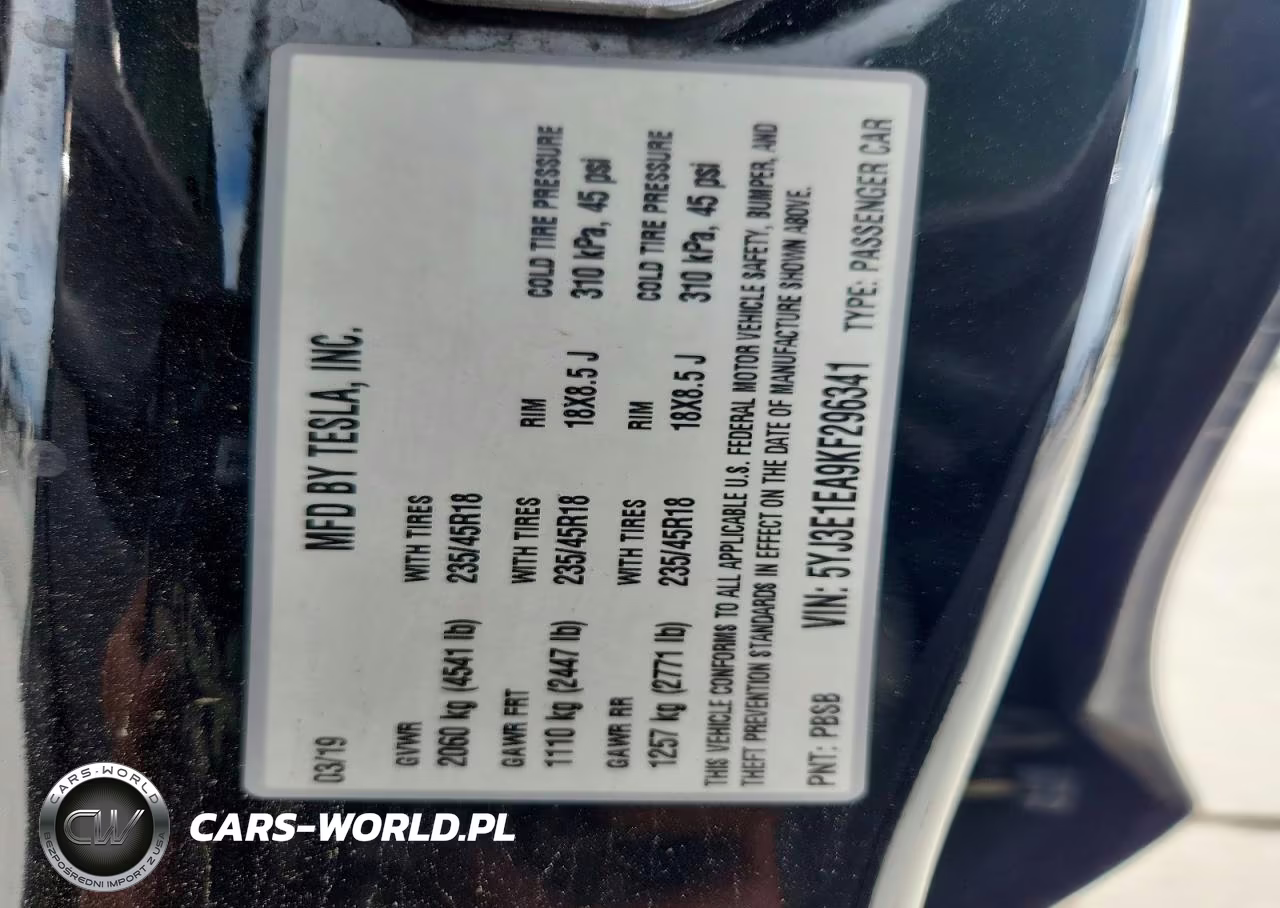 2019 Tesla Model 3 VIN:5YJ3E1EA9KF296341 - 12