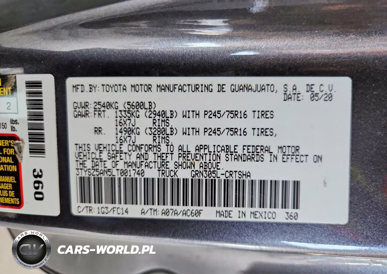 2020 Toyota Tacoma Sr5 V6 VIN:3TYSZ5AN5LT001740 - 12