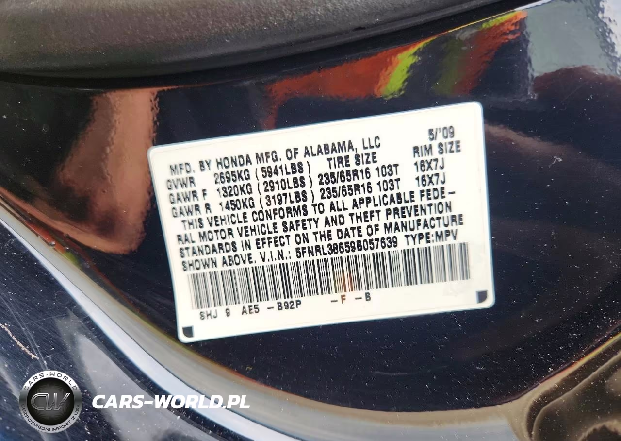 2009 Honda Odyssey Exl VIN:5FNRL38659B057639 - 13