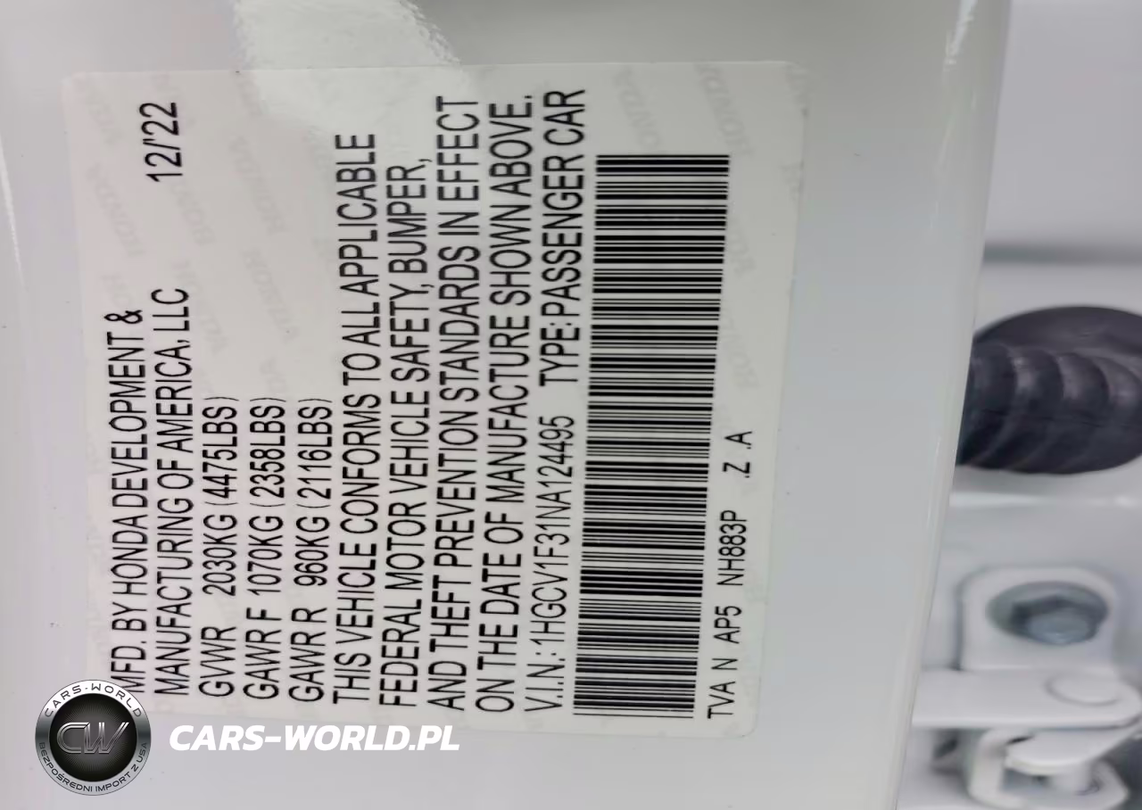 2022 Honda Accord Sport VIN:1HGCV1F31NA124495 - 12