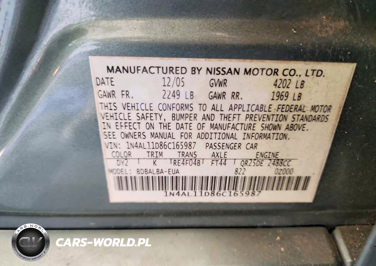 2006 Nissan Altima 2.5 VIN:1N4AL11D86C165987 - 12