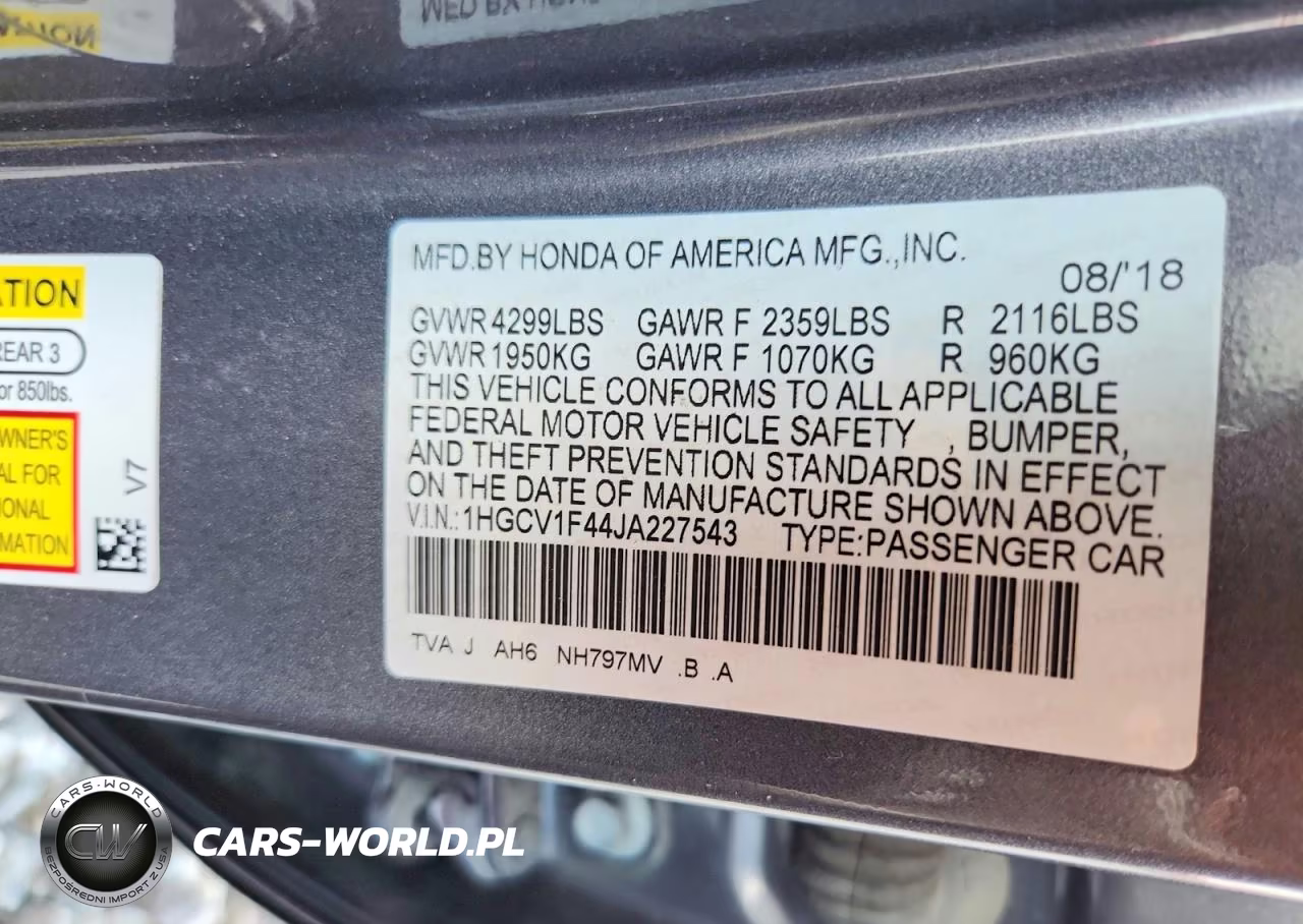 2018 Honda Accord Ex VIN:1HGCV1F44JA227543 - 12