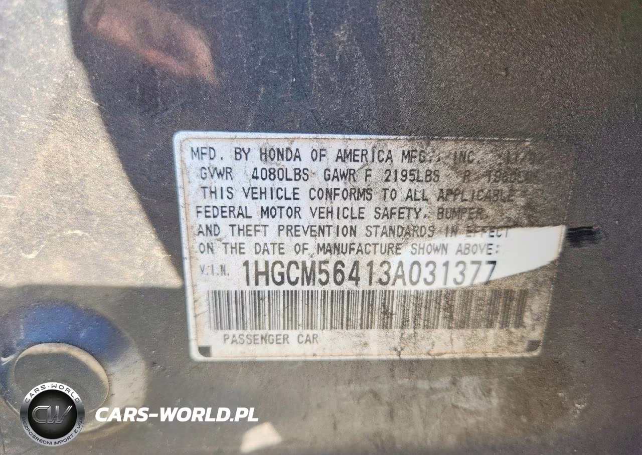 2003 Honda Accord Lx VIN:1HGCM56413A031377 - 13