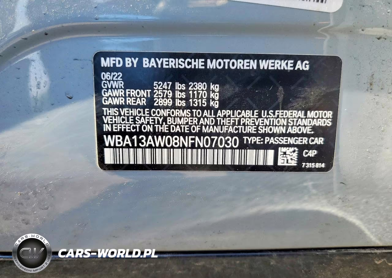 2022 BMW M440Xi Gran Coupe VIN:WBA13AW08NFN07030 - 12