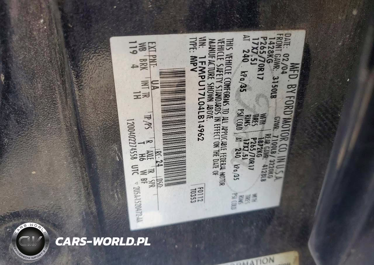 2004 Ford Expedition Eddie Bauer VIN:1FMPU17L04LB14962 - 13